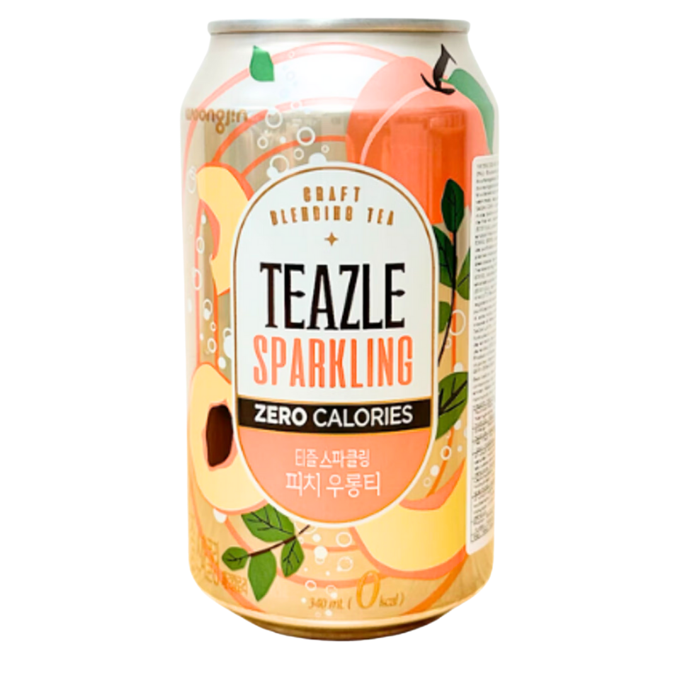 Корейский газированный напиток Teazle - персик (0 калорий), 340 мл
