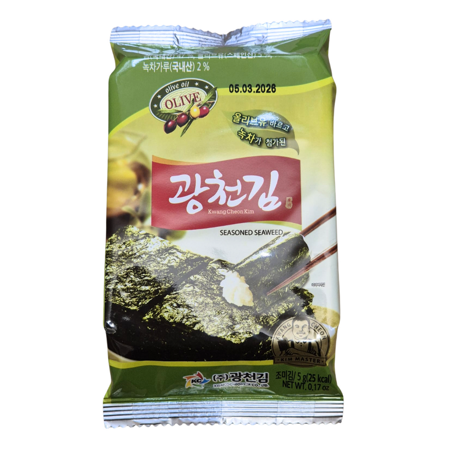 Kwangcheon Korean-Style Olive Oil Seasoned Seaweed Snack, 5g