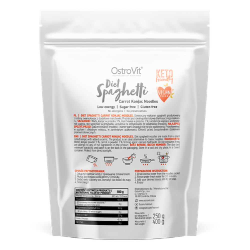 Shirataki Konjac Noodles - Spaghetti Shape and Carrot Flavour, 400g