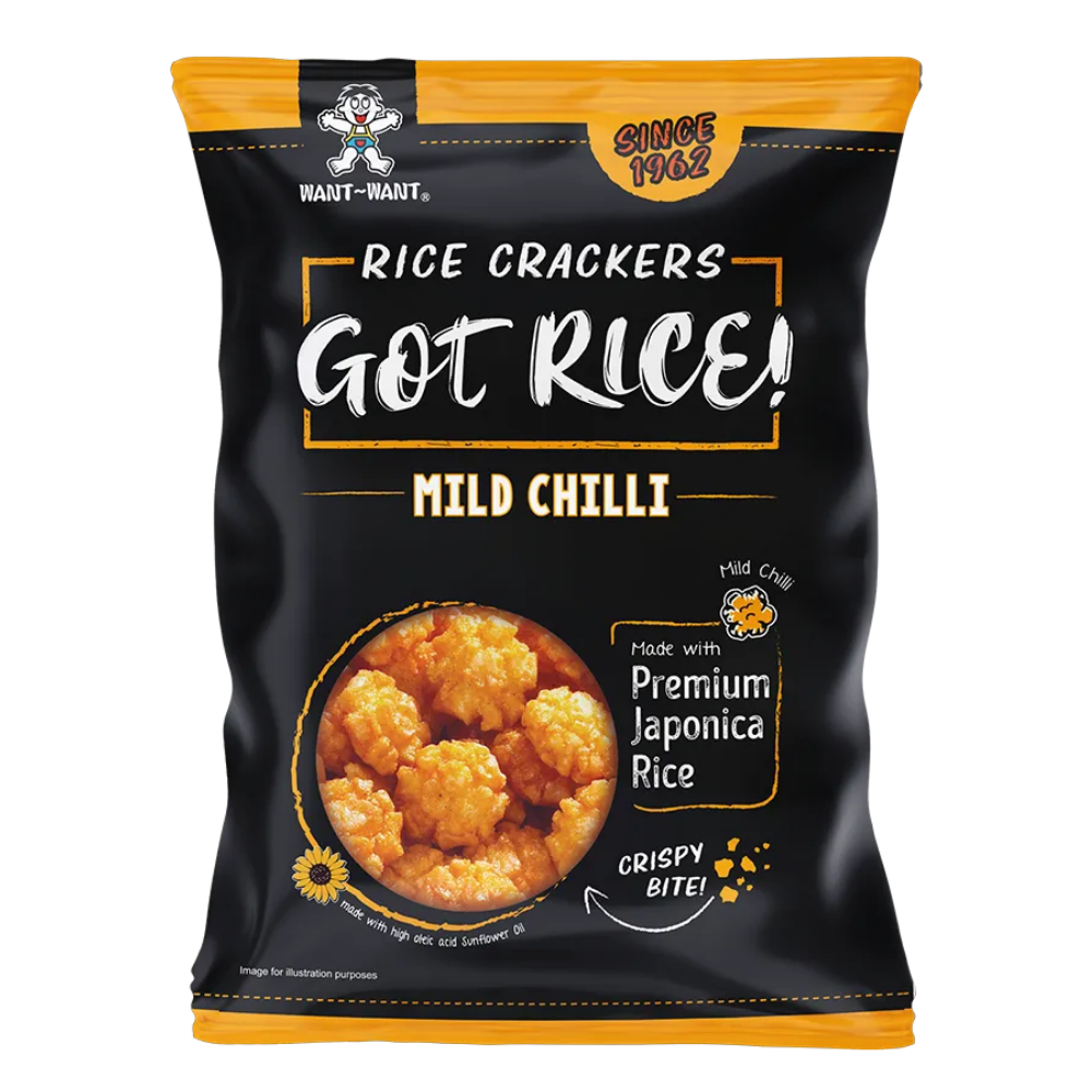 LS668	Want Want Rice Crackers - Original Mild Chili Flavour, 100g
