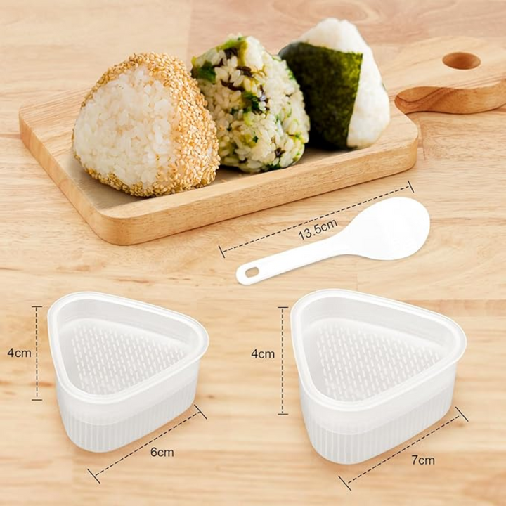 Kolmnurkne Onigiri Vorm - 3 Suurt, 3 Väikest ja 1 Riisilusikas