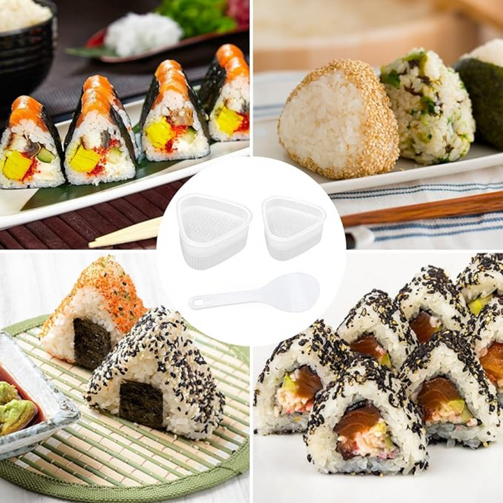 Kolmnurkne Onigiri Vorm - 3 Suurt, 3 Väikest ja 1 Riisilusikas