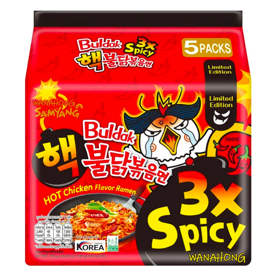 Samyang Hot Chicken Ramen (3x Spicy) - 5 iepakojumi, 140g*5 🌶️